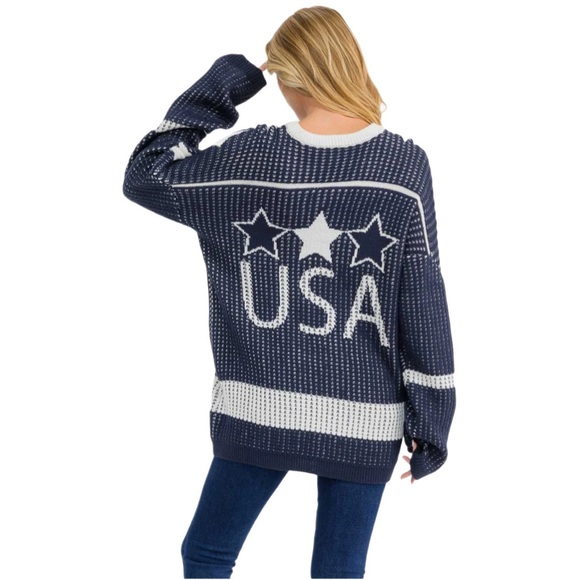 USA Hockey Sweater Oversized Knit Patriotic V-Neck NWT - Picture 3 of 9